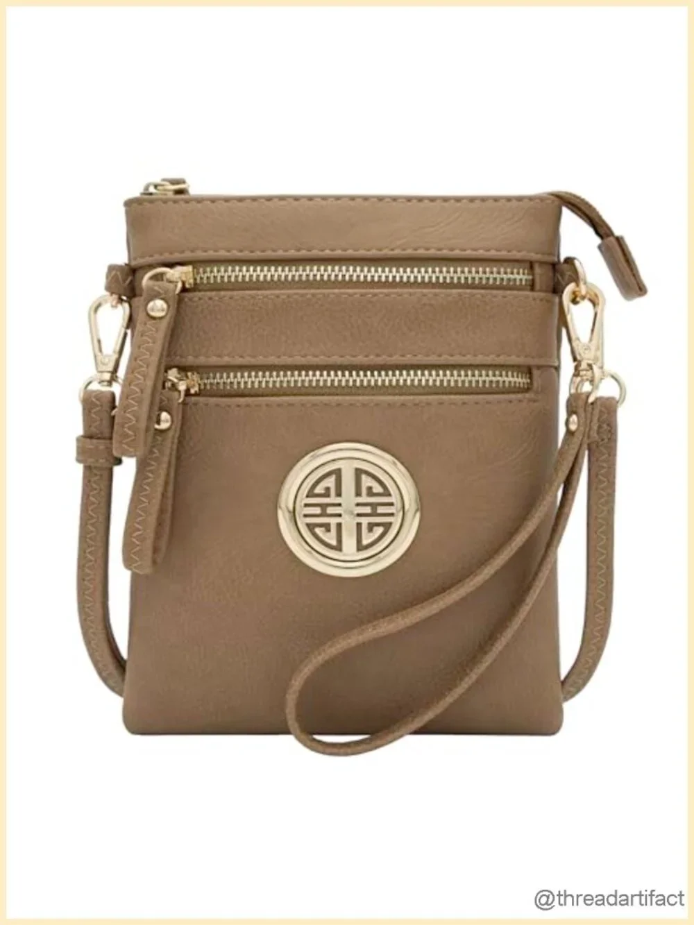 Small Crossbody Bag with Multiple Zipper Pockets and Detachable Wristlet